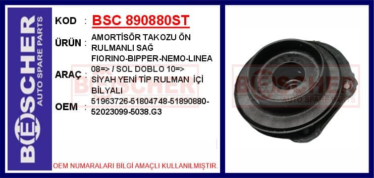 Amortisör Takozu Ön Rulmanlı Sağ Fiorino-Bipper-Nemo-Linea 08 > / Sol Doblo 10 > Siyah Yeni SN