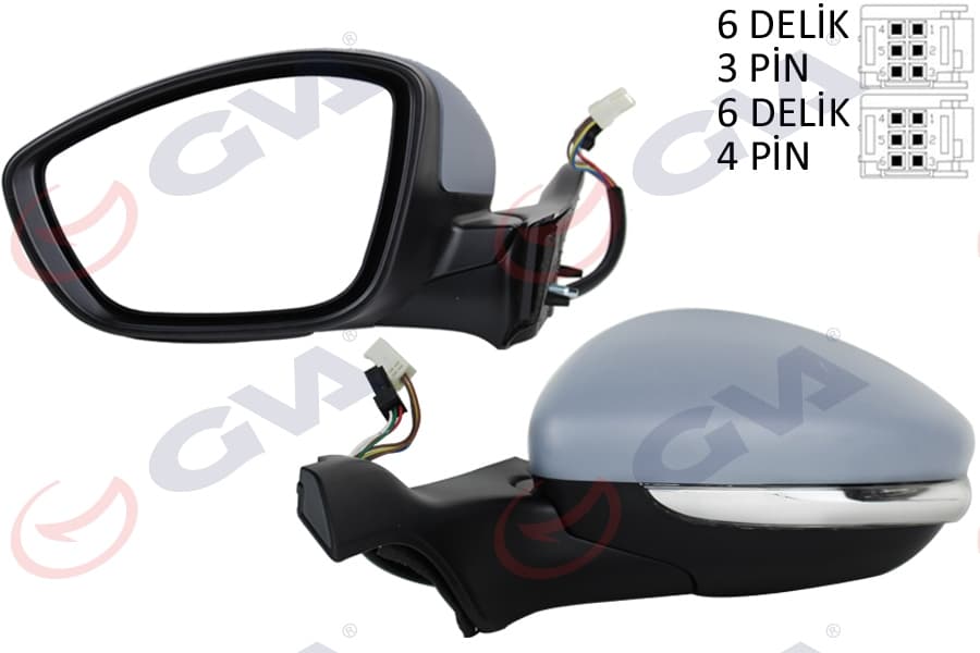 Diş Dikiz Aynasi Sol P2008-P208 13> Elektrikli İsitmali Sinyalli Astarli Konveks VM-509EHPL
