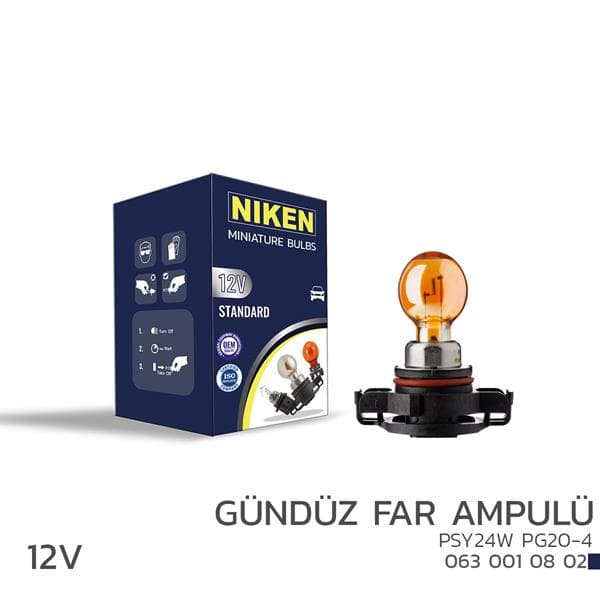 Niken 12V PSY24W Gündüz Far Ampulü PG20-4 Amb 10L