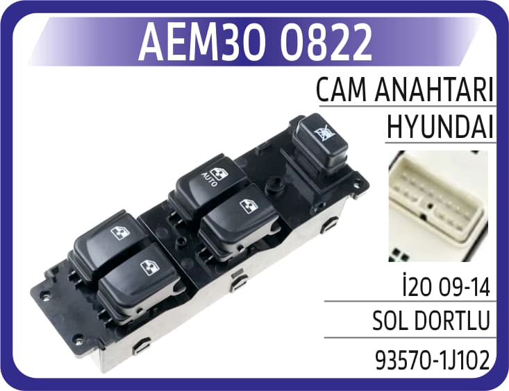 Cam Anahtarı Hyundai İ20 09-14 Sol Dortlu