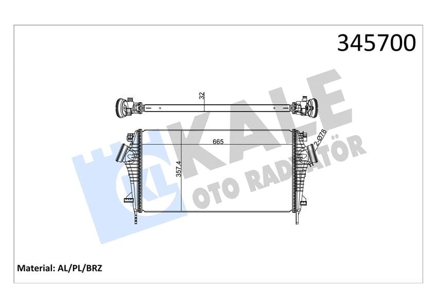 Turbo Radyatörü İntercooler İnsignia A 09>17 1.6 Cdti Let-DTH-DTJ 2.0 DTH-NFT-NHT-DTR Al/pl/brz 2.8 Net-Ner 665x361.7x32
