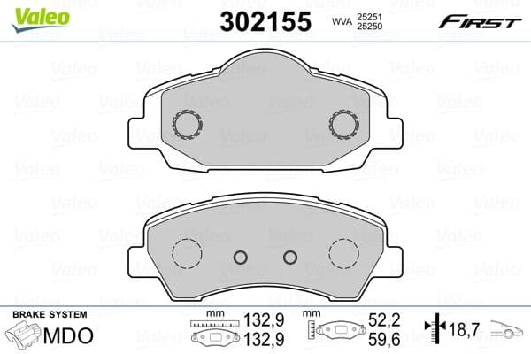 Ön Fren Balatası Peugeot P301 12> P308 13> Citroen C-Elysee 12> C4 14> 266mm