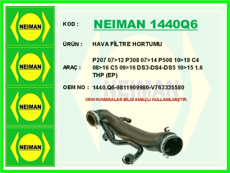 Hava Filtre Hortumu P207 07>12 P308 07>14 P508 10>18 C4 08>16 C5 09>16 DS3-DS4-DS5 10>15 1.6 THP EP6DT