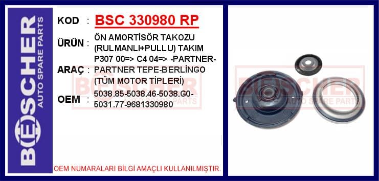 Ön Amortisör Takozu Rulmanlı Pullu Takım P307 00 > C4 04 > -Partner-Partner Tepe-Berlingo Tüm Mot