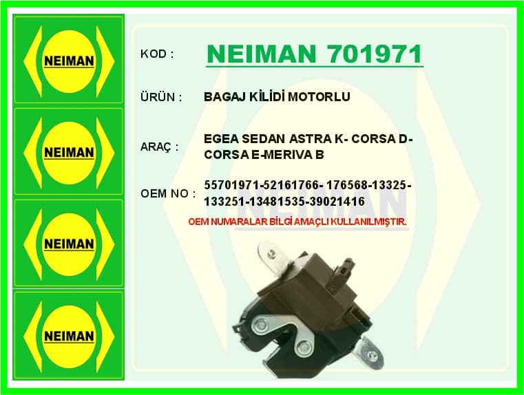 Bagaj Kilidi Motorlu Fiat Egea 16> Opel Astra K 15>19 Corsa D 06>14 Corsa E 14>17 Meriva B 10>17 Al Fa Romeo Giulietta 10>18