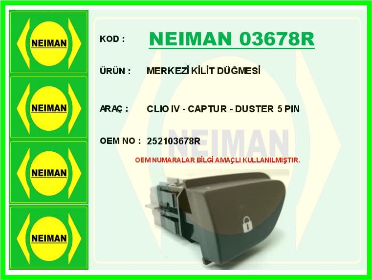 Merkezi Kilit Düğmesi Clio IV - Captur - Duster 5 Pin