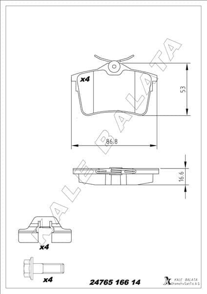 Arka Fren Balatası P307 00>09 P308 07>14 Partner 08> Partner Tepee 08> Berlingo 08> C4 04>16 Xsara Picasso 99>11 DS4 15>18