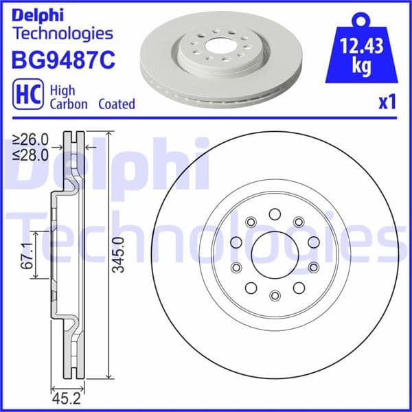 Fren Diski Ön Delikli Boyali Maserati Ghibli 13> Quattroporte 13> 345x45.2x67.1 3.0 3.0S 3.0D 3.0S 3.0D