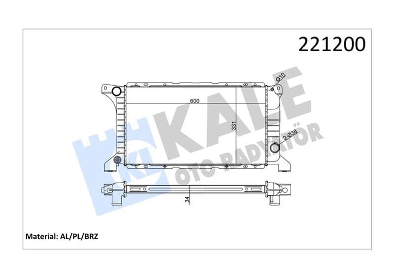 Motor Su Radyatörü Transit T12 T15 92>98 1 Sira Alb Kisa Tip Olcu 600 331 34
