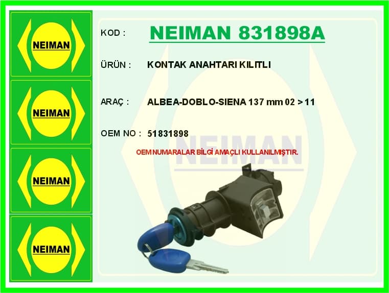 Kontak Anahtarı Kilitli Albea-Doblo-Siena 137 MM 02 > 11