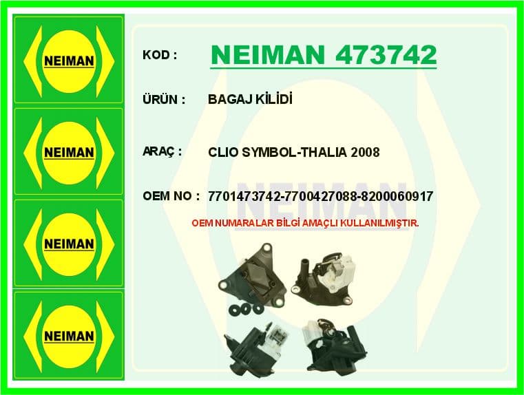 Bagaj Kilidi Renault Clio Symbol 01>08 Symbol 08> Clio II 98>05 Motorsuz
