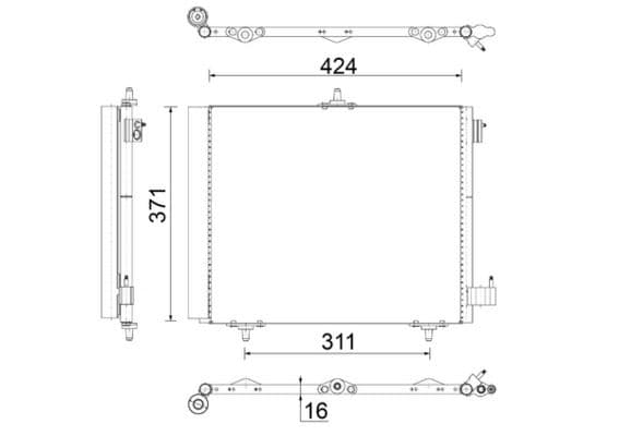 Kondenser P207-P208-P1007-P2008 05 >-C2-C3-C3 II 03>DS 3 14> 1.4 1.6HDI Kurutucu İle Al/al 420X371X1 6