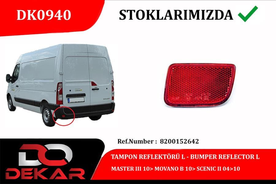 Arka Tampon Reflektörü Sol Master III 10> Movano B 10> Scenic II 04>10