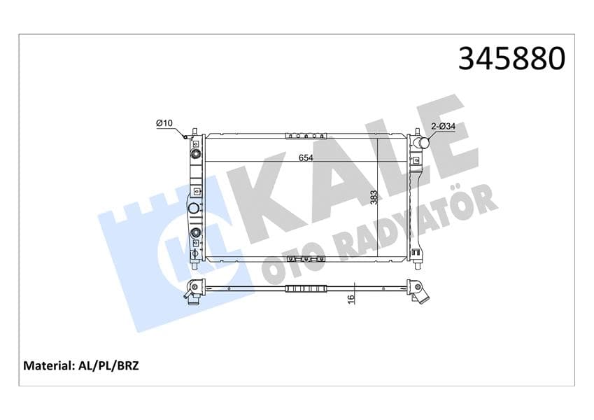 Radyatör Chevrolet-Daewoo Nubira 00 > Ac /- Otom. 655x378x16 Al/pl/brz