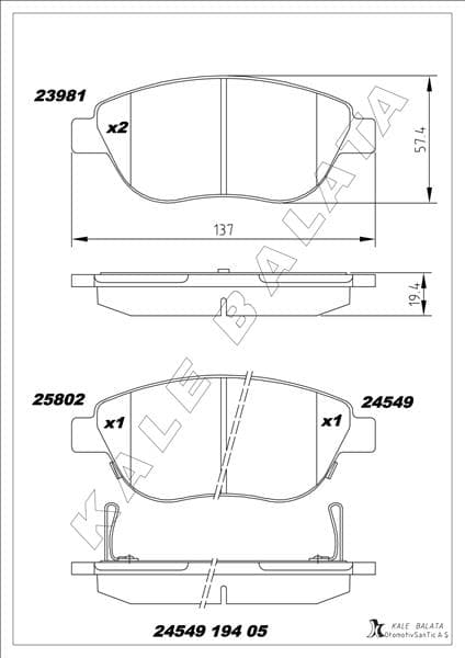 Ön Balata Corsa D Büyük Tip 1.3 Cdti 07/06 > Fiat 500L 12> 0.9T 1.4 1.3D MTJ 1.6D MTJ