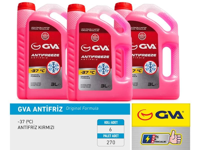 Antifriz 3 LT -37 C Kırmızı Long Life Koli 6 Ad Organik
