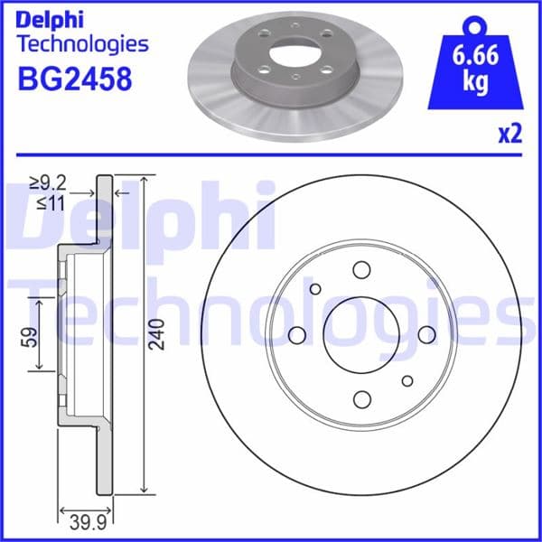 Ön Fren Diski Fiat 500 500C 07> Tipo-Punto-Tempra-Panda-Marea-Bravo 96> Alfa Romeo 145-146-155 92> Ford Ka 08>12 240.5x11 4DELİK