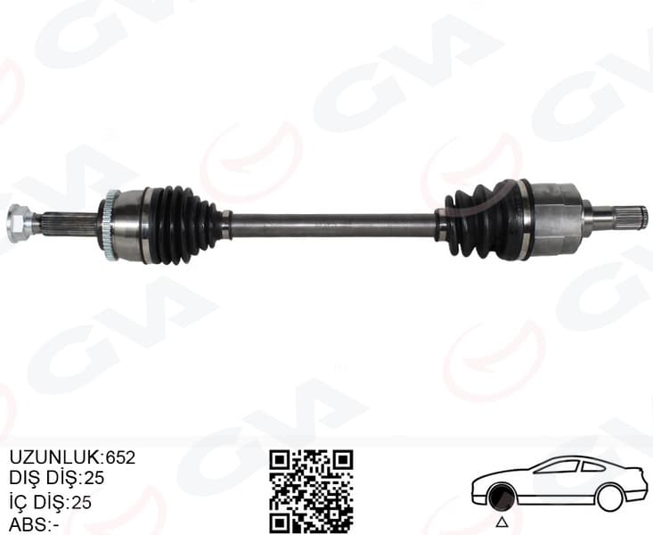 Komple Aks Sol Hyundai Accent Blue 1.4L 1.6L G4LC G4FA G4FC Benzinli Manuel Vites 11-18 Abs Li Teker Taraf: 25 Diş / Diferansiyel Taraf: 25 Diş / Komple Boy: 652 MM