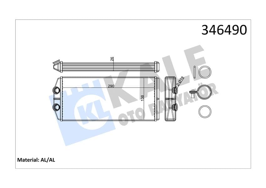 Kalorifer Radyatörü Partner 08> Berlingo 08> 1.6 HDi-VTi P407 04> C4 06> C5 08> 1.6 HDi-THP 290X138 X26 Al