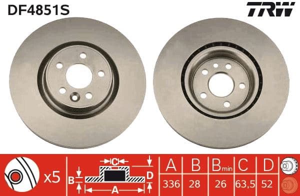 Ön Fren Disk Aynasi Havali Volvo S60 II 10>15 S80 II 06> V60 I 11>15 V70 III 07>15 XC70 II 09>15 336cm Cap
