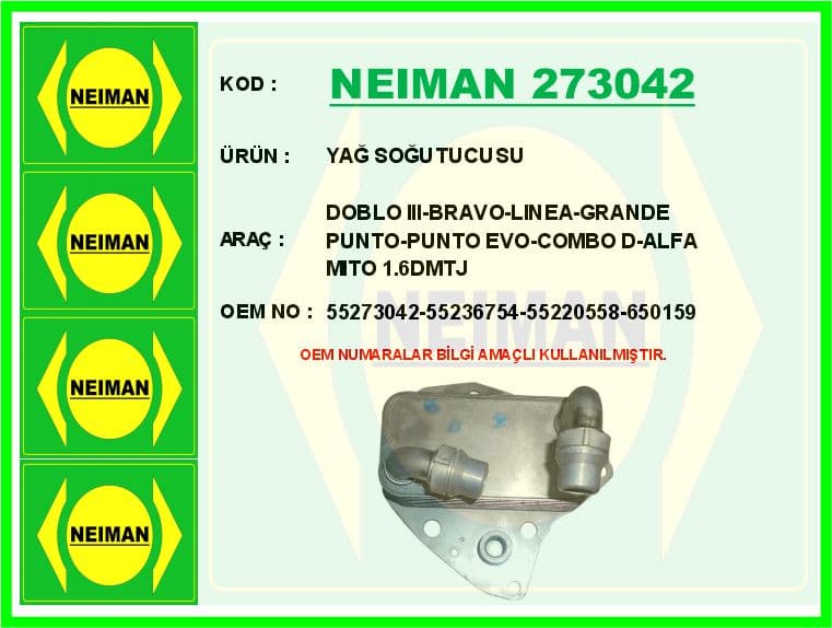 Yağ Soğutucusu Doblo III-Bravo-Linea-Grande Punto-Punto Evo-Combo D-Alfa Mito 1.6DMTJ
